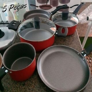Conjunto de Panelas 5 Peças Alegrete Basic em Alumínio (Vermelho ou Cinza)