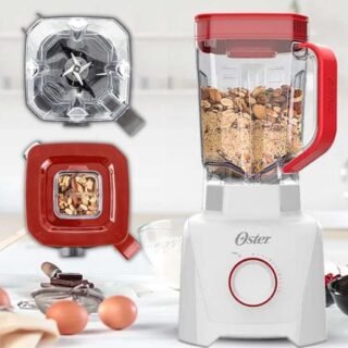 Oster OLIQ605 1100 Full – Liquidificador, 3,2L, 1100W, Branco e Vermelho