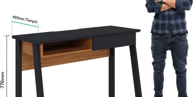 Escrivaninha Bancada de Estudo Click 120 – Preto Fosco/Noce Milano