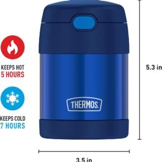 THERMOS FUNTAINER 295 ml de aço inoxidável isolado a vácuo para crianças com colher dobrável, azul marinho