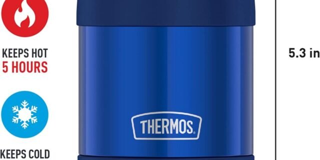 THERMOS FUNTAINER 295 ml de aço inoxidável isolado a vácuo para crianças com colher dobrável, azul marinho