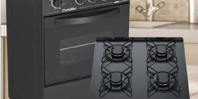 Fogão 4 Bocas Mesa de Vidro Esmaltec Preto – Acendimento Automático Caribe Glass