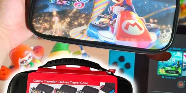Estojo de transporte de luxo oficialmente licenciado para Nintendo Switch Mario Kart 8 – Estojo de viagem protetor de luxo com suporte de visualização ajustável
