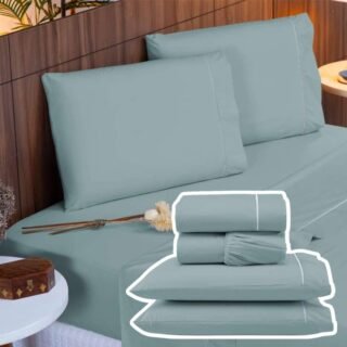 Jogo Lençol Percal 400 Fios Ponto Palito Cama Queen 4 peças (4 Cores)