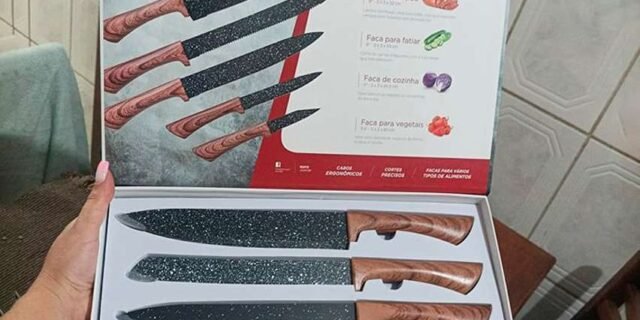 Conjunto de Facas 5 Peças Colorstone Wooden, FAC5494, Euro Home