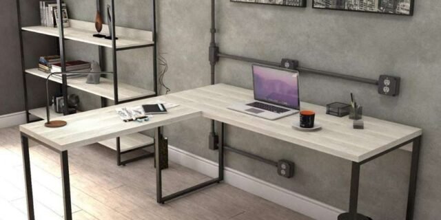 Escrivaninha Industrial em L 2 Peças Trevalla Kuadra ML150 Snow