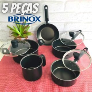 Conjunto de Panelas 5 Peças Brinox Ebony em Alumínio com Revestimento Antiaderente Preto