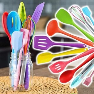 JG Kit 10 Peças Jogo De Utensílios De Silicone Maciço Cozinha Inox Pegador Espátula Colher Concha Pincel (2 Opções)
