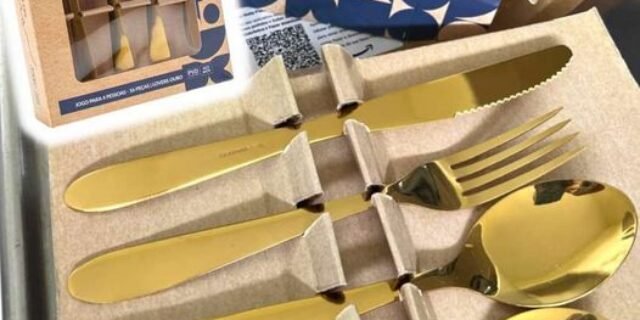 Faqueiro Dourado Lovers Aço Inox 16 Peças Gourmet Mix