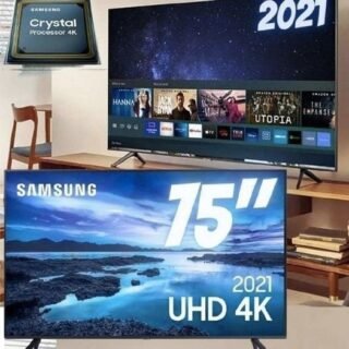 Smart TV 75″ UHD 4K Samsung 75AU7700, Processador Crystal 4K, Tela sem limites, Visual Livre de Cabos, Alexa built in, Controle Único