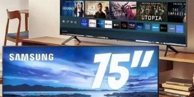 Smart TV 75″ UHD 4K Samsung 75AU7700, Processador Crystal 4K, Tela sem limites, Visual Livre de Cabos, Alexa built in, Controle Único