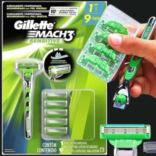 Aparelho de Barbear Gillette Mach3 Sensitive + 9 cargas