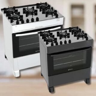 Fogão de Piso Atlas 5 Bocas Mesa Vidro Top Glass