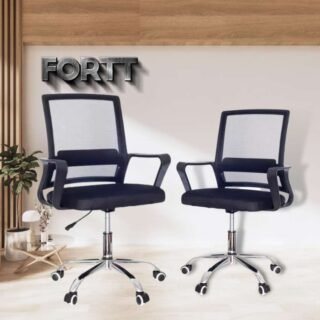 Cadeira de Escritório Secretária com Base Cromada com Rodinha Fortt Madri Preta