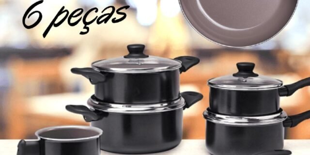 Conjunto de Panelas 6 peças antiaderente Ceramic Life Tulip Brinox – Preto