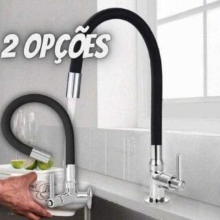 Torneira Gourmet Flexível de Cozinha Parede Preta 1/4 de Volta C51