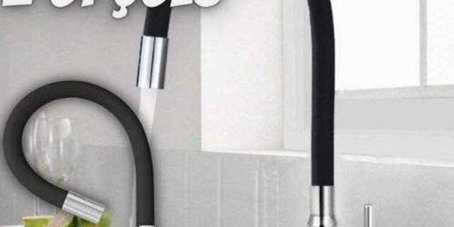 Torneira Gourmet Flexível de Cozinha Parede Preta 1/4 de Volta C51