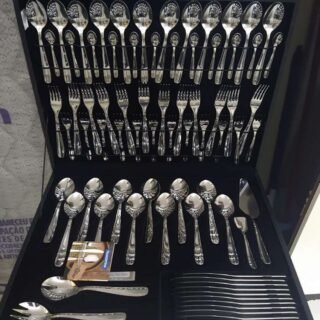 Faqueiro Maresias Aço Inox com Estojo de Madeira, 76 Peças, Prata, Tramontina