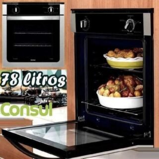 Forno a Gás de Embutir Consul Grill Autolimpante – com Timer 78L Preto e Prata COA84BR