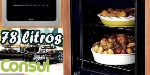 Forno a Gás de Embutir Consul Grill Autolimpante – com Timer 78L Preto e Prata COA84BR