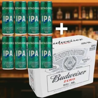 Cerveja Patagonia IPA Lata Sleek 350ml – 8 Unidades + Cerveja Budweiser Zero Álcool Lata Sleek 350ml – 8 Unidades