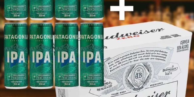 Cerveja Patagonia IPA Lata Sleek 350ml – 8 Unidades + Cerveja Budweiser Zero Álcool Lata Sleek 350ml – 8 Unidades