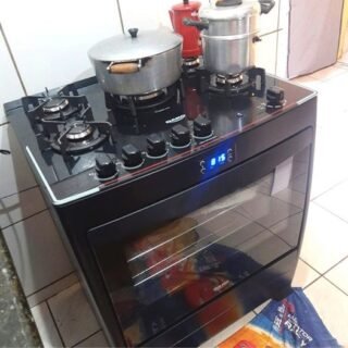 Fogão 5 Bocas Preto com Mesa de Vidro e Timer Digital Dako Supreme Black Glass Bivolt
