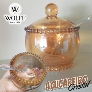 Wolff Pearl Açucareiro de Cristal com Colher, Laranja (Âmbar), 10 x 8 x 7 cm