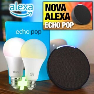 Echo Pop | Smart speaker compacto com som envolvente e Alexa | Cor Preta + Lâmpada Positivo ou Elgin