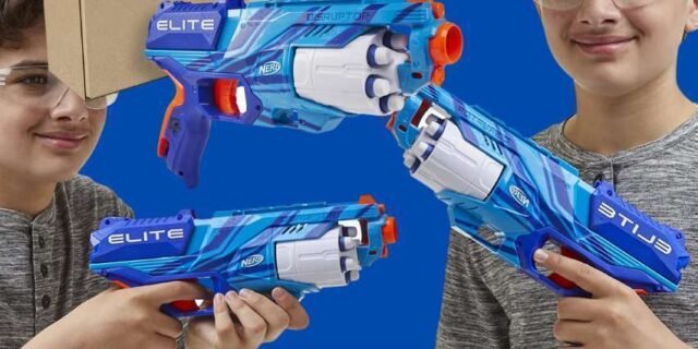 NERF Lança Dardos Elite Disruptor Azul, com Tambor Giratório para 6 Dardos