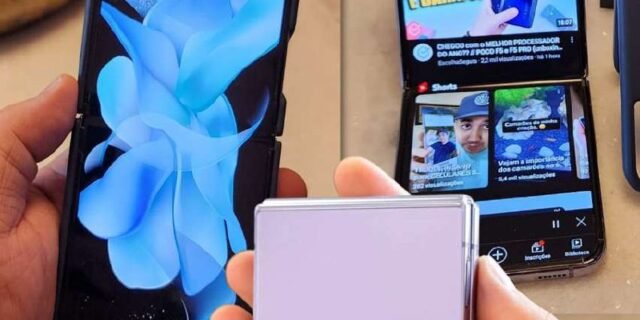 Smartphone Samsung Galaxy Z Flip4 5G Tela dobrável de 6.7″ 128GB Processador Snapdragon 8GB de RAM Câmera Dupla Traseira – Azul