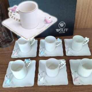 Wolff Birds Conjunto de Xícaras para Café com Pires de Porcelana 6 Peças, Branco, 80 ml