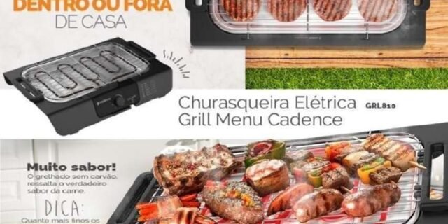 Churrasqueira Elétrica Cadence Grill Menu, 110V, Preto
