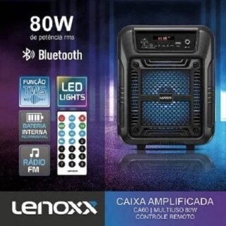 Caixa de Som Amplificada Lenoxx CA60 Bluetooth, Rádio FM, USB – 80W