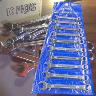 Eda 3WQ Chaves Combinadas na Bolsa Eda, Jogo 10 Peças, Prateado