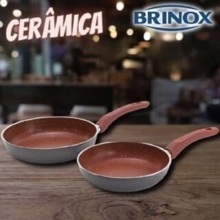 Conjunto de Frigideiras Brinox Cerâmica – Ceramic Life Optima Cinza e Vermelho 2 Peças