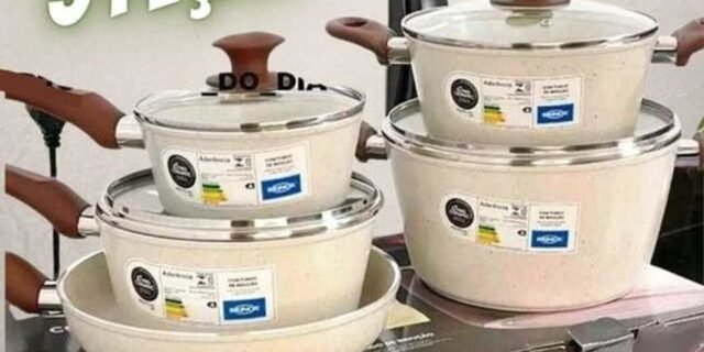 Jogo de Panelas Brinox Revestimento Cerâmico – de Alumínio Vanilla 5 Peças 4,5mm Optima