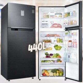 Geladeira Frost Free Samsung RT43 com POWERvolt Inverter Duplex 440L Black Inox Look
