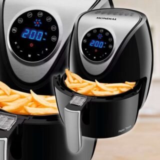 Fritadeira Elétrica Sem Óleo Air Fryer Mondial Family Inox AF-30-DI 3,5 L Digital Touch – Preta/Inox