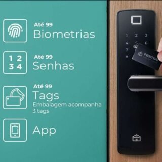 Smart Fechadura Wi-Fi de Embutir Positivo Casa Inteligente, Abertura por Senha, Biometria, Tag, Chave e Aplicativo, Preta com Maçaneta