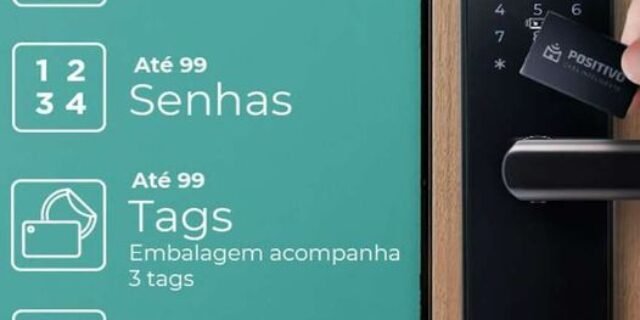 Smart Fechadura Wi-Fi de Embutir Positivo Casa Inteligente, Abertura por Senha, Biometria, Tag, Chave e Aplicativo, Preta com Maçaneta