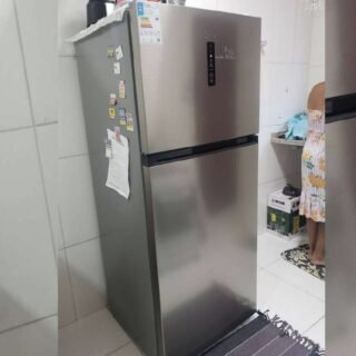 Geladeira Frost Free Duplex 411L Slim cor Inox Midea só 220V