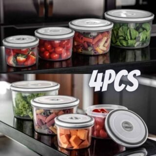 Electrolux – Kit Potes de Plástico Hermético, Redondo, Transparente/Branco, 4 unidades