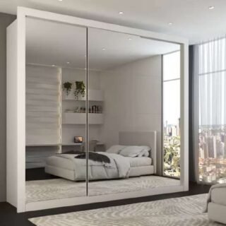 Guarda-Roupa Casal Luiza 3 Portas de Correr 4 Gavetas Espelhado Branco