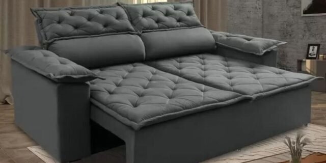 Sofá Retrátil e Reclinável Cama inBox Compact 1,50m Tecido Suede Velusoft