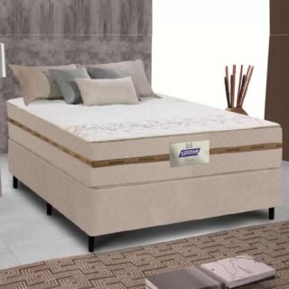 Cama Box Casal Colchão Molas Flora Bege 138x188x60cm – Gazin