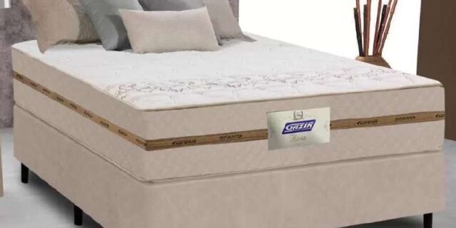 Cama Box Casal Colchão Molas Flora Bege 138x188x60cm – Gazin