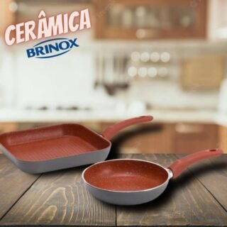 Conjunto de Frigideiras Brinox Cerâmica – Ceramic Life Optima Cinza e Vermelho 2 Peças