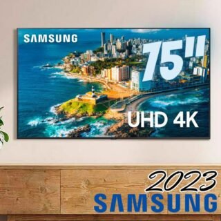 Smart TV 75″ UHD 4K Samsung 75CU7700, Processador Crystal 4K, Samsung Gaming Hub, Visual Livre de Cabos, Tela sem limites, Alexa built in