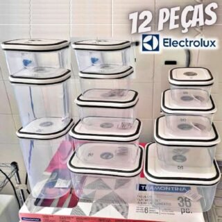 Kit com 12 unidades Pote Hermetico cinza, Electrolux